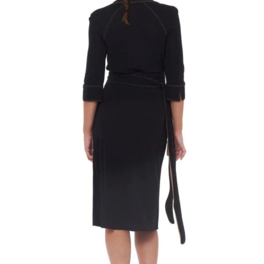 Diane Von Furstenberg Black Collared Midi Wrap Dress - Picture 13 of 16